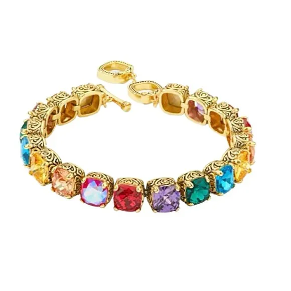 Park Lane LIGHT SHOW Baby Signature Tennis Bracelet Rainbow Gold Tone Toggle NWT - Picture 7 of 8